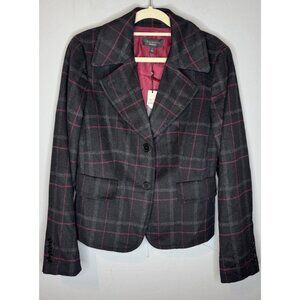 New Women’s Talbots Blazer Size 6 Kate Fit Plaid Black Pink Wool Viscose Blend